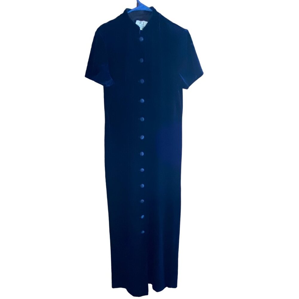 Vintage R J Collection Maxi Dress Womens‎ 10 Blue Velvet Button Y2K Whimsigoth